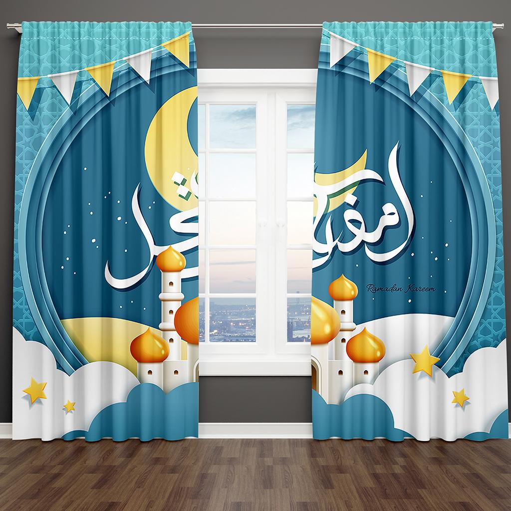 2Pcs Purple Castle Cartoon Ramadan Kareem Window Curtains Blinds For Kids Bedroom Living Room Bathroom Kicthen Door Home Decor