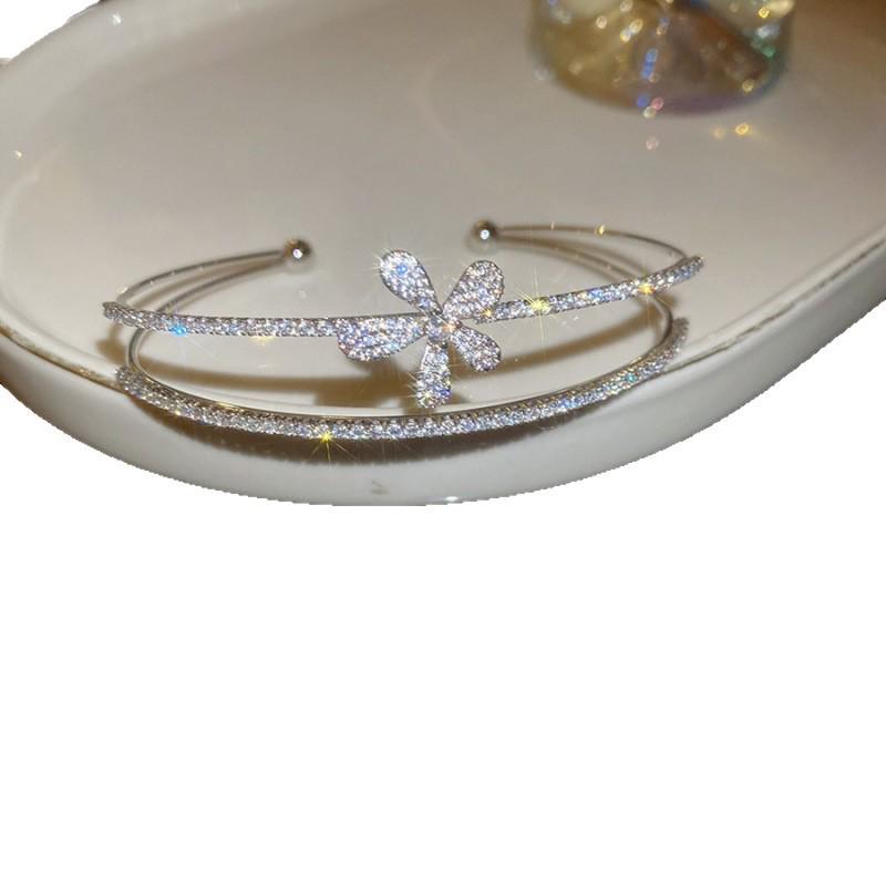 Elegant Zircon Teardrop Multi-Layer Open Bangle Bracelet for Women