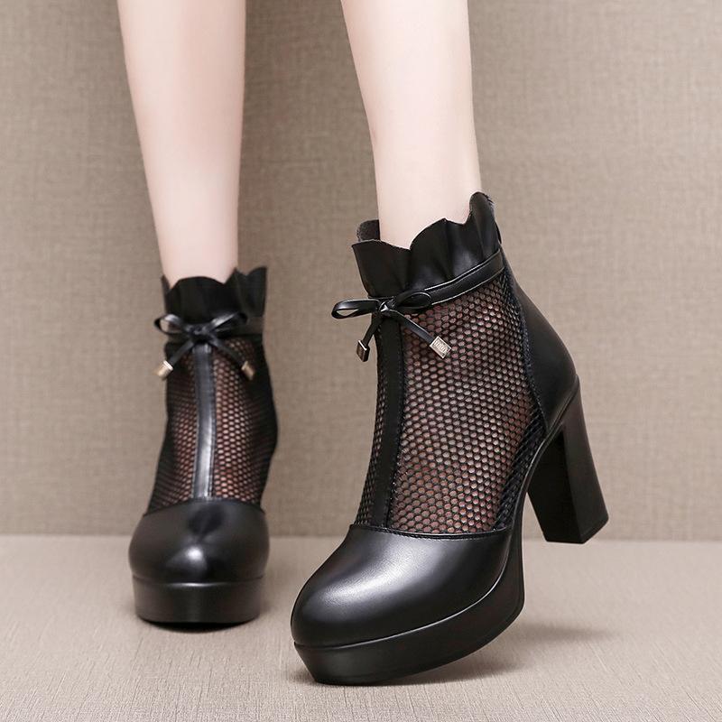 Ladies Fashion Solid Color Leather Back Zipper Pointed Toe Thin High Heel Booties Wide Width Womens Boot  De Mujer