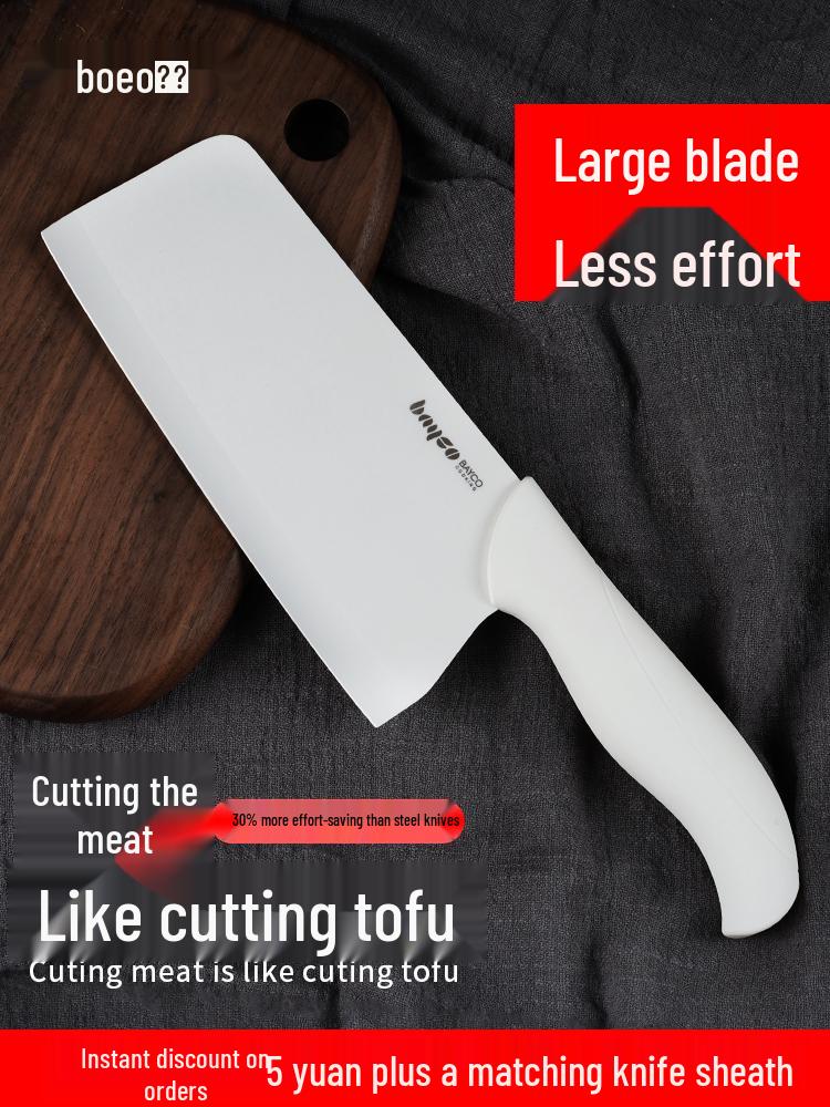 Beige Keramik-Hackmesser für Frauen – Großes, verdicktes, schärffreies Messer für Fleisch & Babynahrung.
