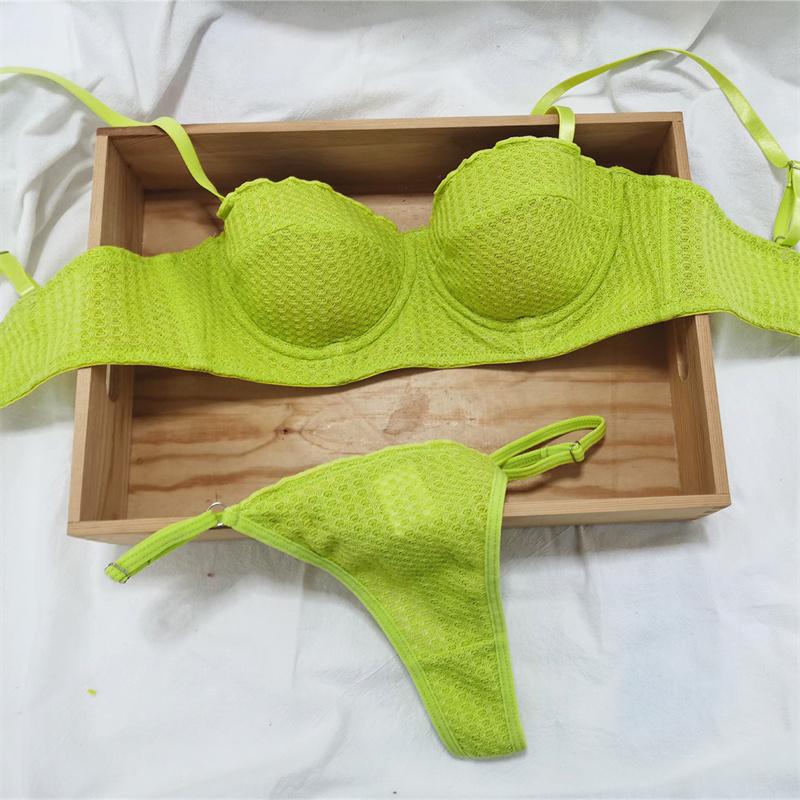 New 6 Color Women Cotton Underwear French Sexy 1/2 Cup Push Up Bra Set Fashion Fluorescent Summer Lace Bra and Thongs Lingerie
