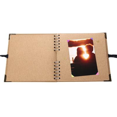 Kendin Yap Scrapbook Fotoğraf Albümü, Metal Köşe Koruyuculu ve Kurdele Bağlantılı Karton, Seyahat, Düğün İçin Çift Tel Spiral Ciltli Boş Not Defteri,