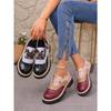 Autumn Printed Low-top Shoes 2025 New Plus-size Lace-up British Style Muffin Small Leather Shoes for Women