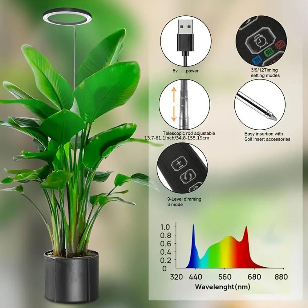 6-Inch LED Full Spectrum Plant Light Large Plants Grow Light Adjustable Extendable Pole Plant Growth Supplement Lamp
