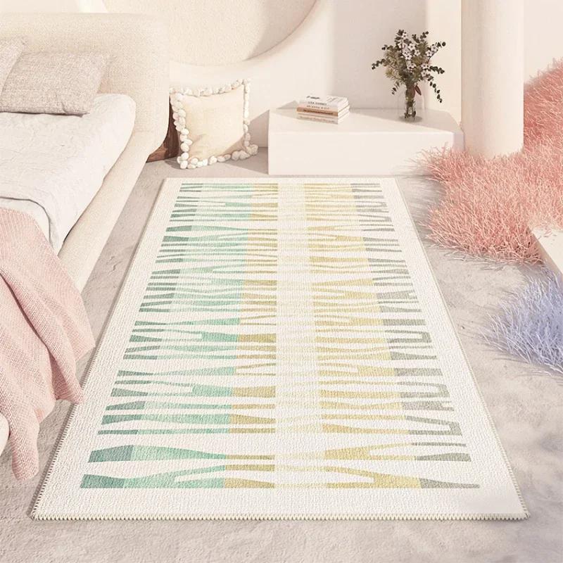 Colorful Geometric Bedside Carpet Cute Girl Decorative Rug Soft Striped Room Rugs Non-Slip Machine Washable Living Room Carpets