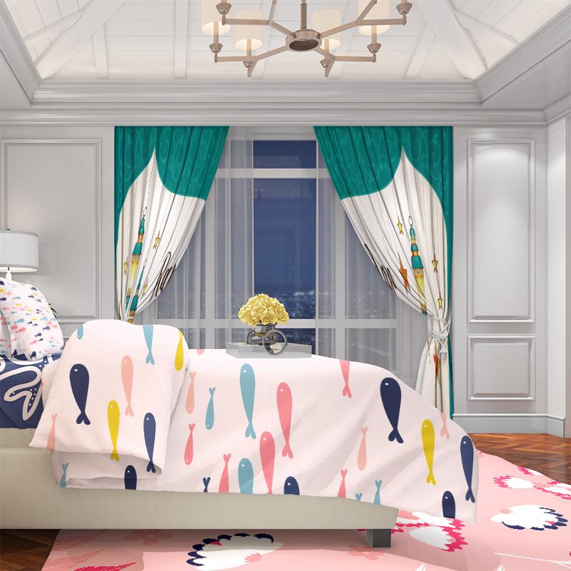 2 Stück Ramadan glückverheißende Mondlaterne Segen Ramadan bedruckter Vorhang Polyestermaterial geeignet für Schlafzimmer Wohnzimmer,