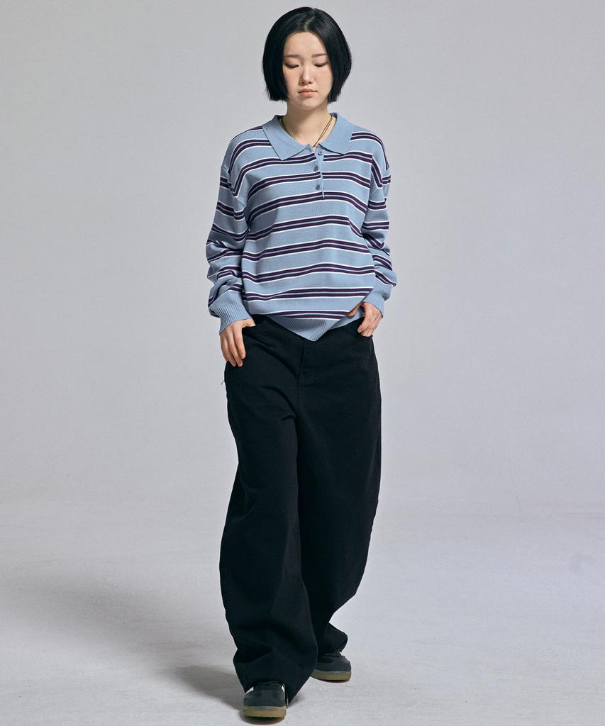 AWESOME STUDIO Multi-Stripe Collar Knit Sky Blue