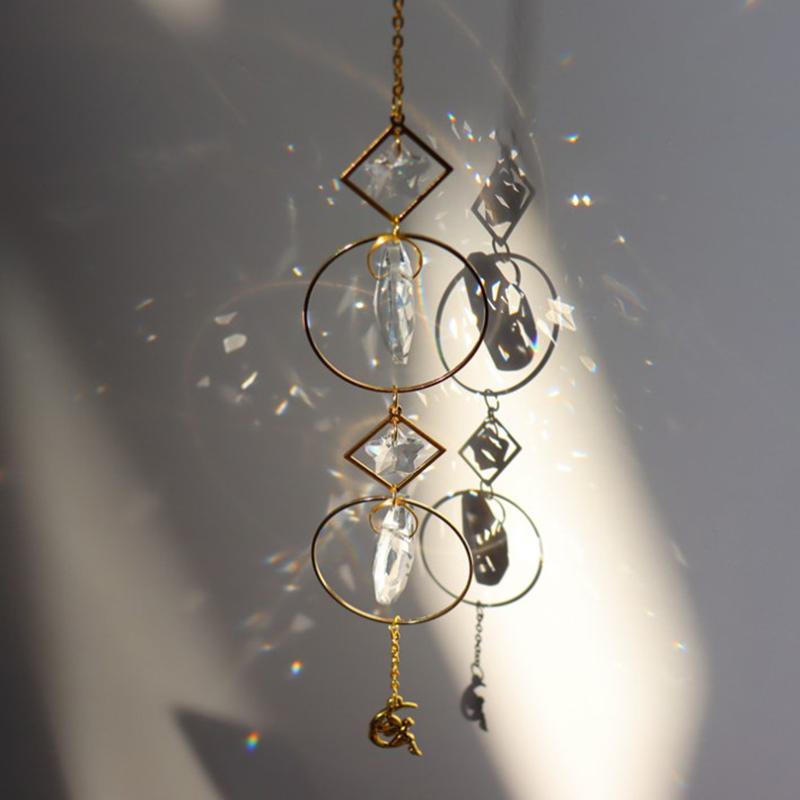 Wind Chime Suncatcher Star Moon, Colorful Beads Plated Hanging Pendant for Garden Decor