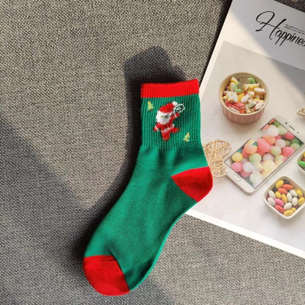 5Pairs Cartoon Christmas Socks Snowman Santa Claus Tube Sock High Ankle Socks Mid-calf Socks  Girl
