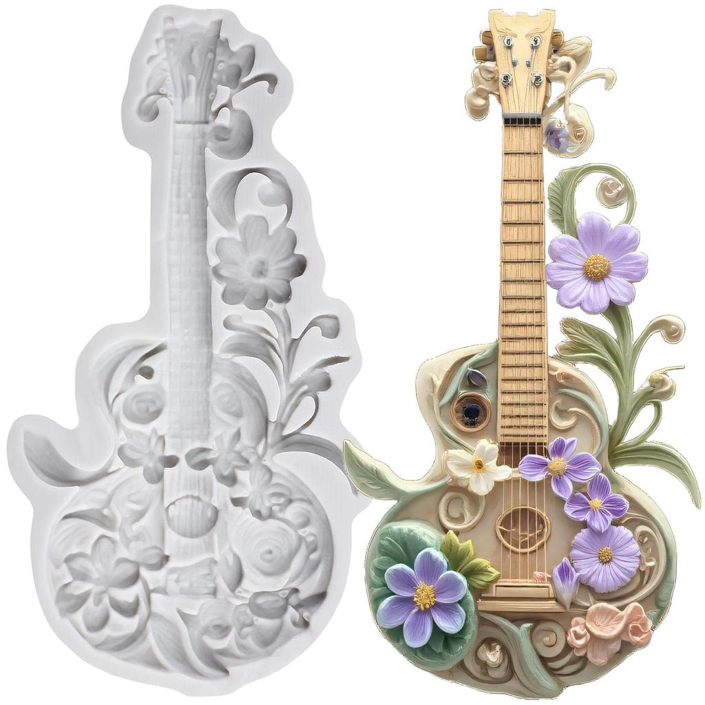 Guitar Silicone Mold Flower Fondant Molds Cake Decorating Tools Cupcake Topper Candy Resin Clay Chocolate Gumpaste Mold