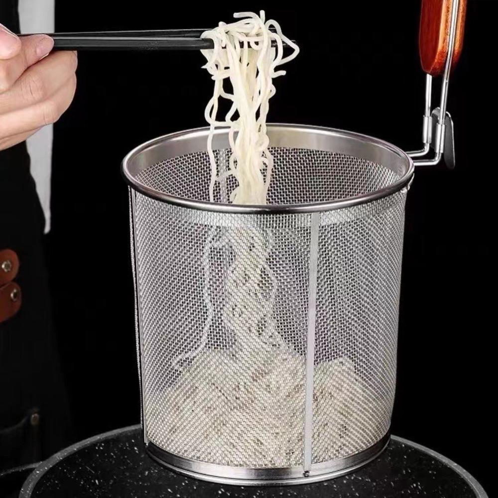 Thickened Stainless Steel Funnel Wooden Handle Multifunctional Pasta Basket Strainer Kitchen Gadgets Vegetables Mesh Sieve Spoon