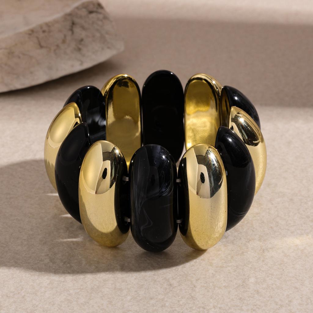 7 Styles Vintage Thick Resin Acrylic Bangles for Women Geometric Wide Chunky Elastic Bracelets Wood Bangle Metal Hand Jewelry