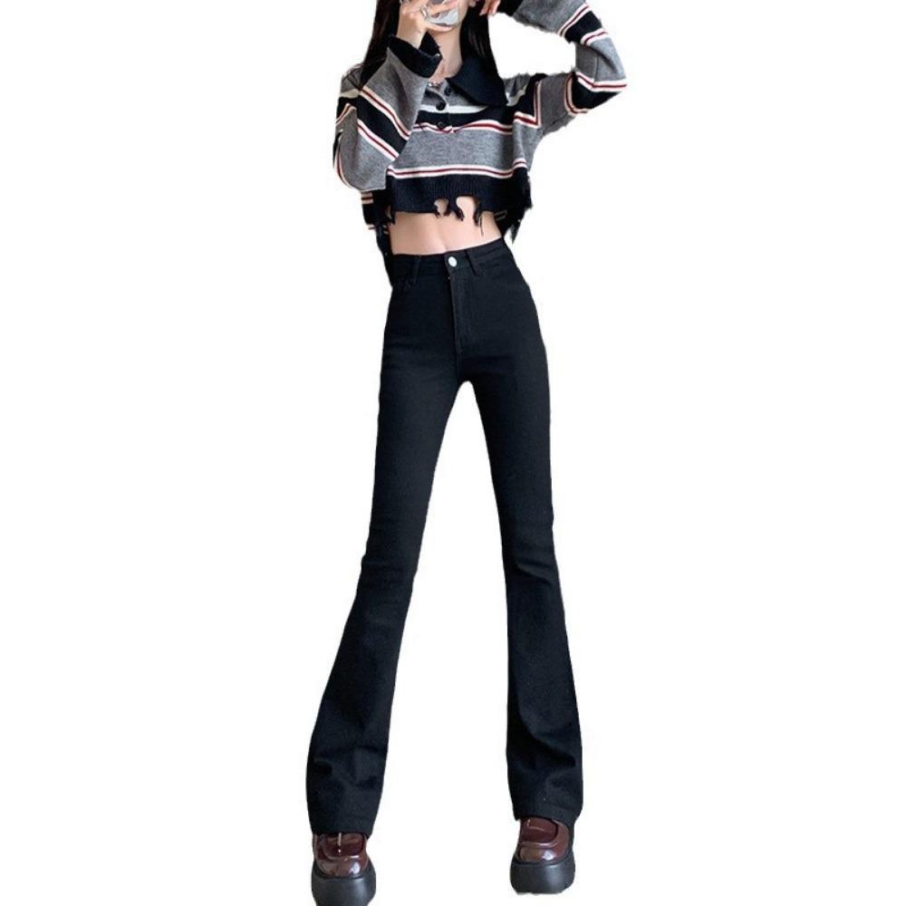 0763 Versatile Casual High-waisted Micro-flared Jeans Women's Spring and Autumn New Fashion Horseshoe Micro-pulled Jeans Tide