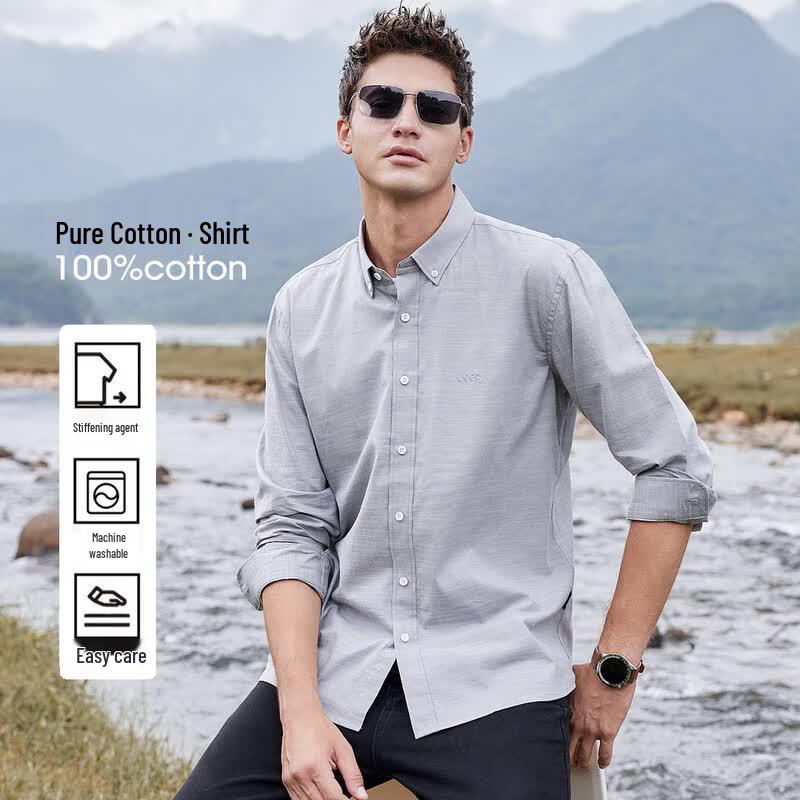 JEEP Men s 100% Cotton Business Casual Long Sleeve Shirt 2XL светло-серый