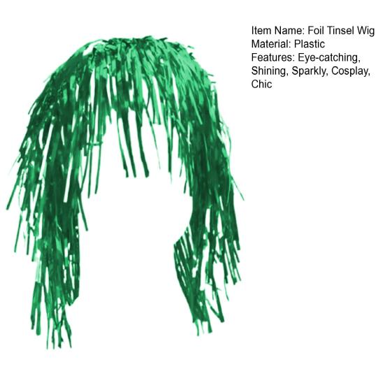 Foil Tinsel Wig Metallic Fancy Dress Shiny Wig 80s Disco Cosplay Party Supplies Photo Booth Props for Adults