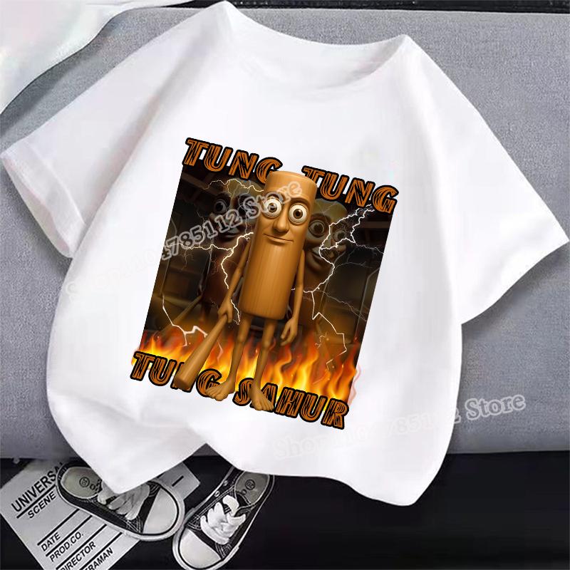 Italské Brainrot Tričko Tung Tungtung Sahur Kreslené Anime Potisk Oblečení Kulatý Výstřih Základní Chlapecké Top Savé Ležérní Košile Dárek