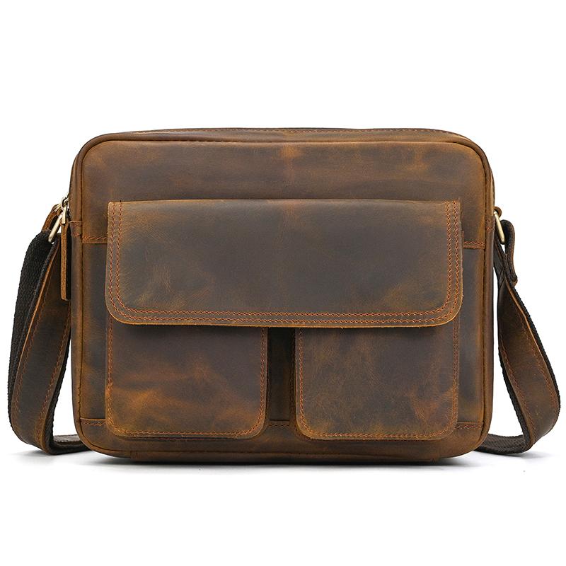 Mens Genuine Leather Shoulder Bag Messenger Bag Soft Cow Leather Crossbody Bags Daily Sling Bag Male Crossbody Bag Multifunction