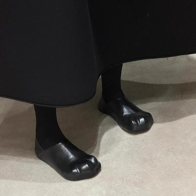 Adorable Cat Claw Flat Bottom Soft Leather Slip-On Shoes Women'S Mary Jane Flats Comfortable Casual Shoes Rubber Sole