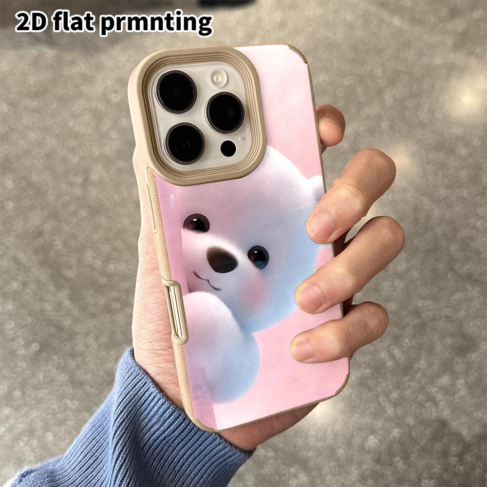 Phone Case: 2D Flat Lambskin Suitable for iPhone 18 17 16 15 14 13 Pro Protective Cases, Peek-a-boo Little Bear, Christmas and Halloween Gifts