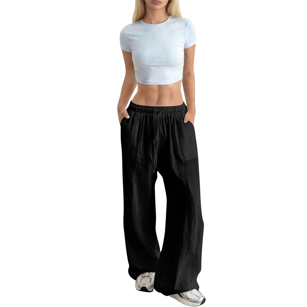 Women's Loose-fitting Wide-leg Pants, Casual Loose-fitting Pants, High-elastic Waistband, Long Pants With Pockets