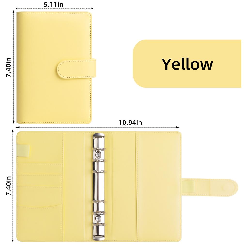 A6 Binder Cover Faux Leather Planner Organizer Notebook Refillable Ring Binder with Card Slots and Snap Closure for Personal Use