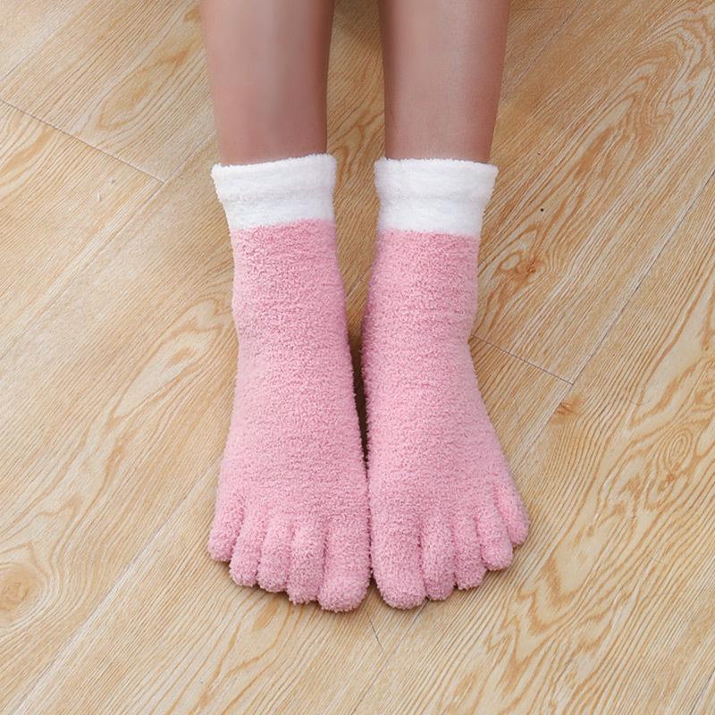 Women Winter Warm Coral Fleece Five Toe Towel Socks Non Slip Cozy Home Floor Sleep Wear Soft Comfortable Essential