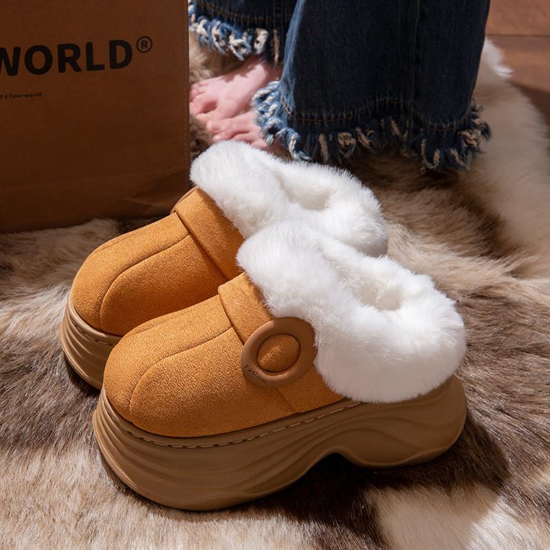 Female Cozy Thick Bottom Knit Slippers With Waterproof Design And Antiskid Eva Sole