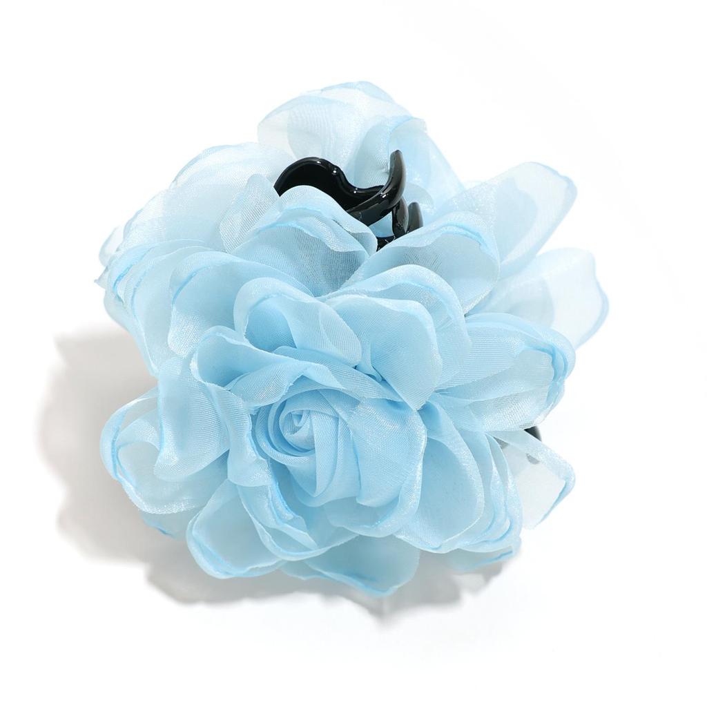French Satin Camellia Large Hair Claw Clip - Elegant Floral Accessory