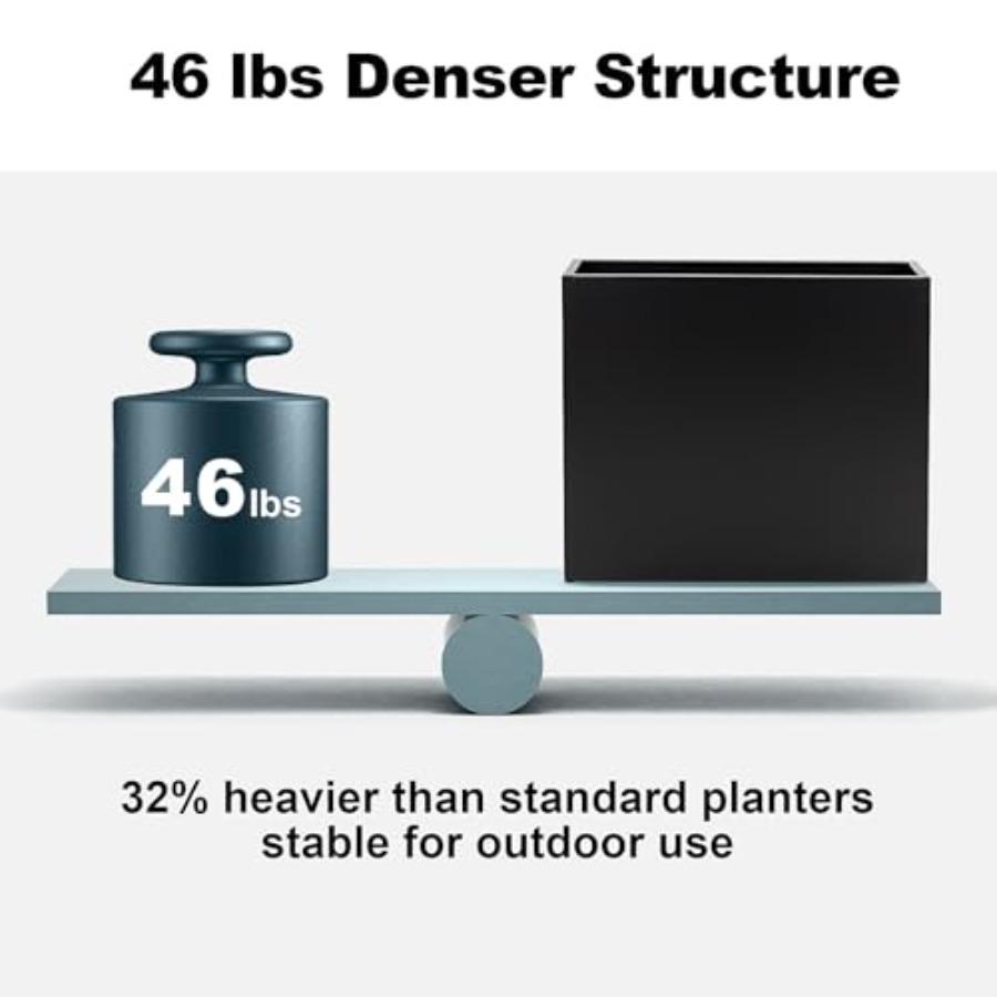 Outdoor Large Rectangular Metal Planter Box 30 H x 34 W x 10 D Long Black Flower Pot with Drainage Holes for Patio Garden Plant