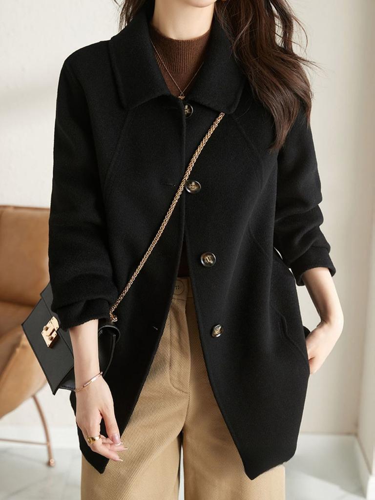 Korean Style High-End Autumn Winter New Maxi Fit Slim Stand Collar Doll Collar Wool Coat for Women