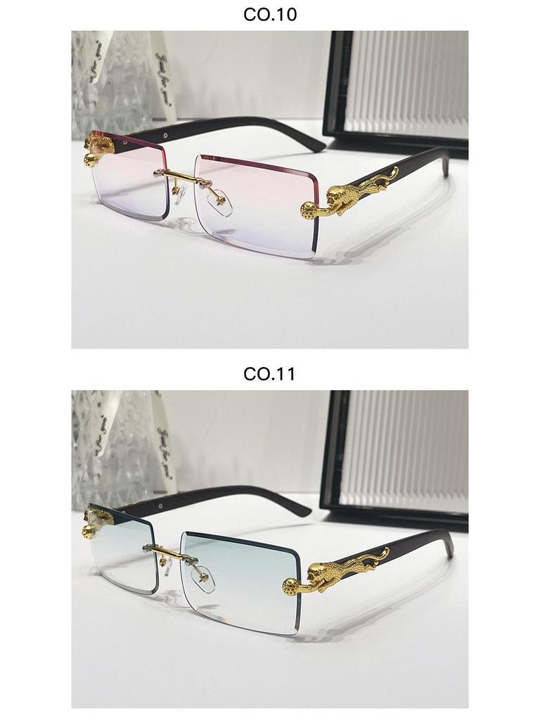 2024 Frameless Leopard Print Square Sunglasses – European & American Style