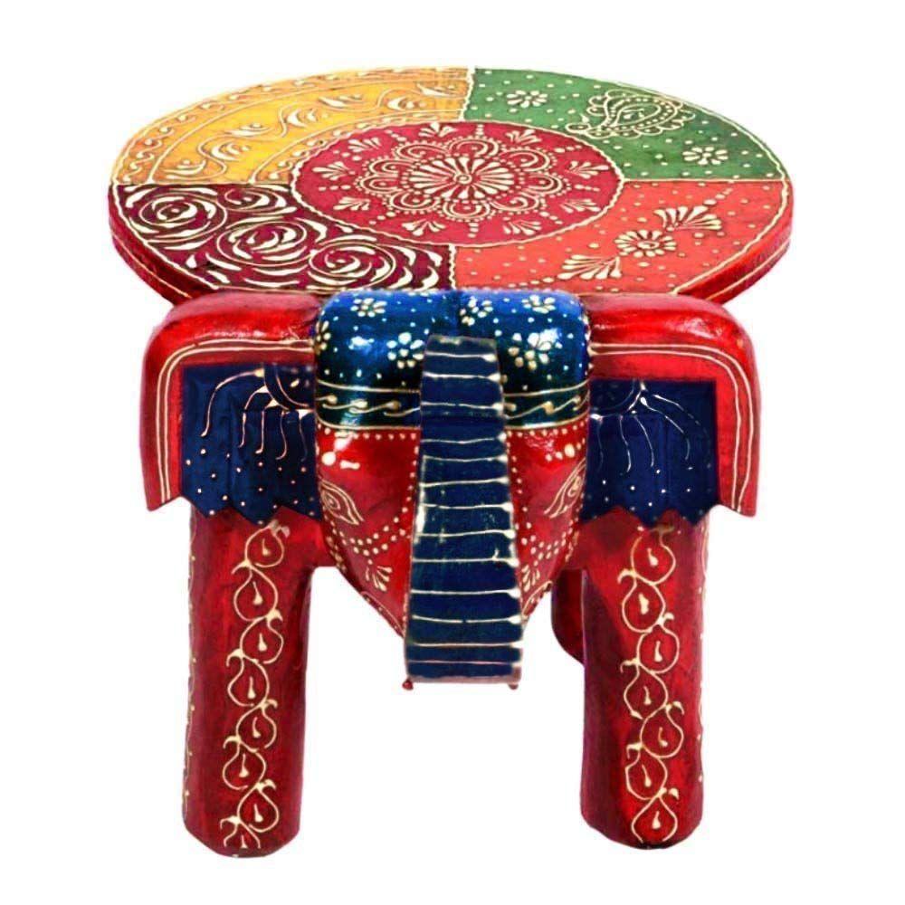 Wooden Decorative Rajasthani Hand Painted Elephant Stool | Rajasthani Home Decor Handicrafts | Home Decorative Items | Showpiece Gifts