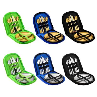 Reise-Edelstahl-Besteck Utensil Tragbares Silberbesteck-Set Camping-Geschirr mit Aufbewahrungstasche für Picknick im Freien