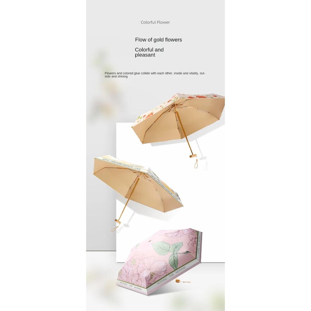 Modischer Sommer UV Mini Schirm für Damen Floral Tragbar Winddicht Taschenformat Faltbarer Sonnenschirm 6-fach Manuell Regenschirm