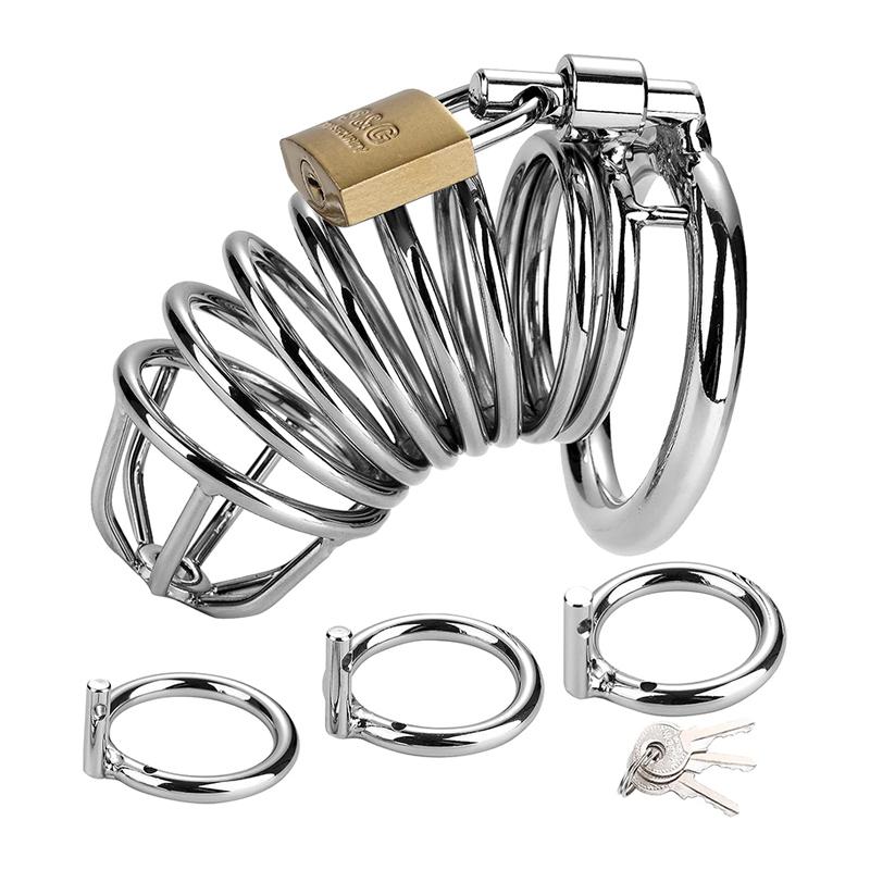 Runyu Metal Chastity Cage Fetish Sexy Adult Man Cock Cage Sexy Gadgets Men Cock Ring Male Chastity Lock Erotic Products Sex Toys
