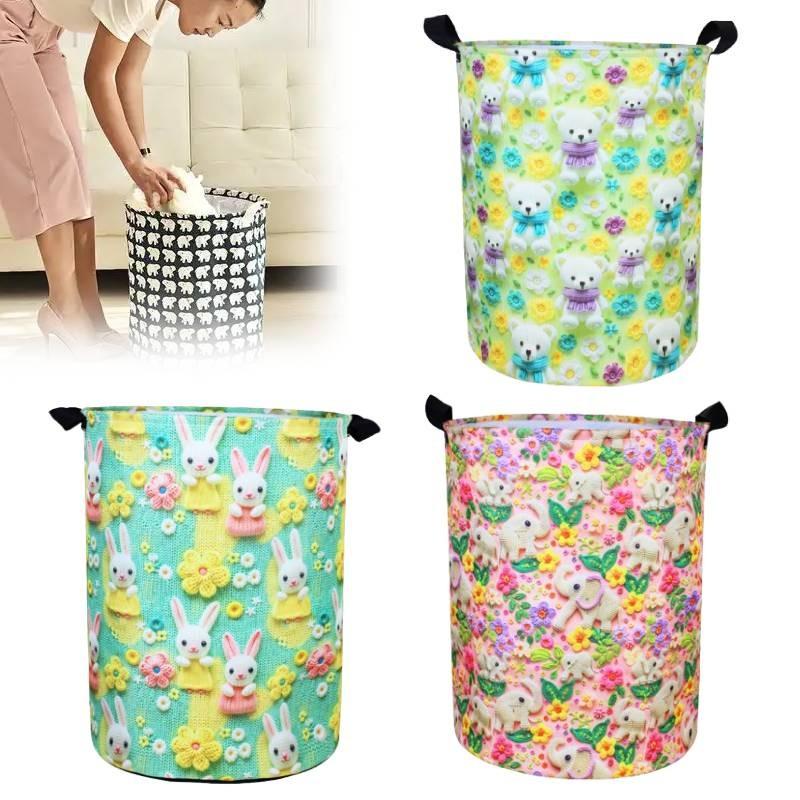 Butterfly Elephant Rabbit Bear Flower 3d Print Cylinder Clothes Basket Storage