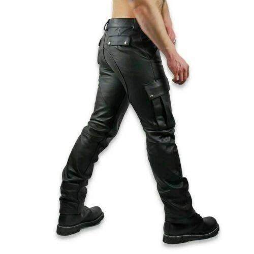 Style Bikers Pants New Real Lambskin Handmade Leather Pant Men's Slim Fit Cargo