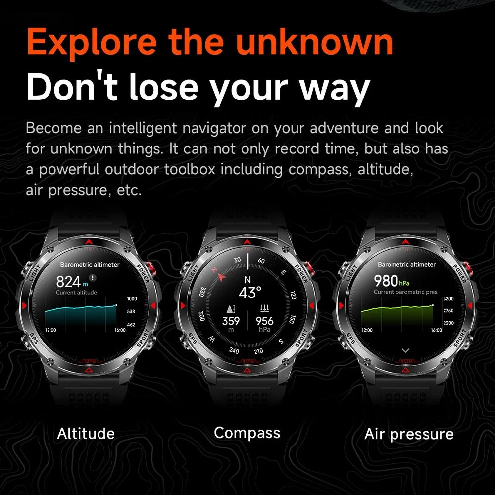 SACOSDING Military Outdoor Sports GPS Smartwatch LED Flashlight 540mAh Battery IP68 Waterproof Compass Bluetooth Call For Xiaomi