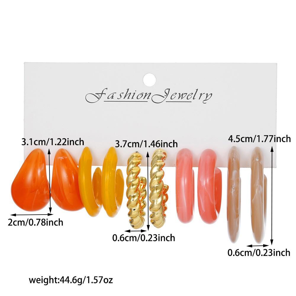 Color C-shaped acrylic earrings, European and American fashion personalized leopard print creative resin jewelry set