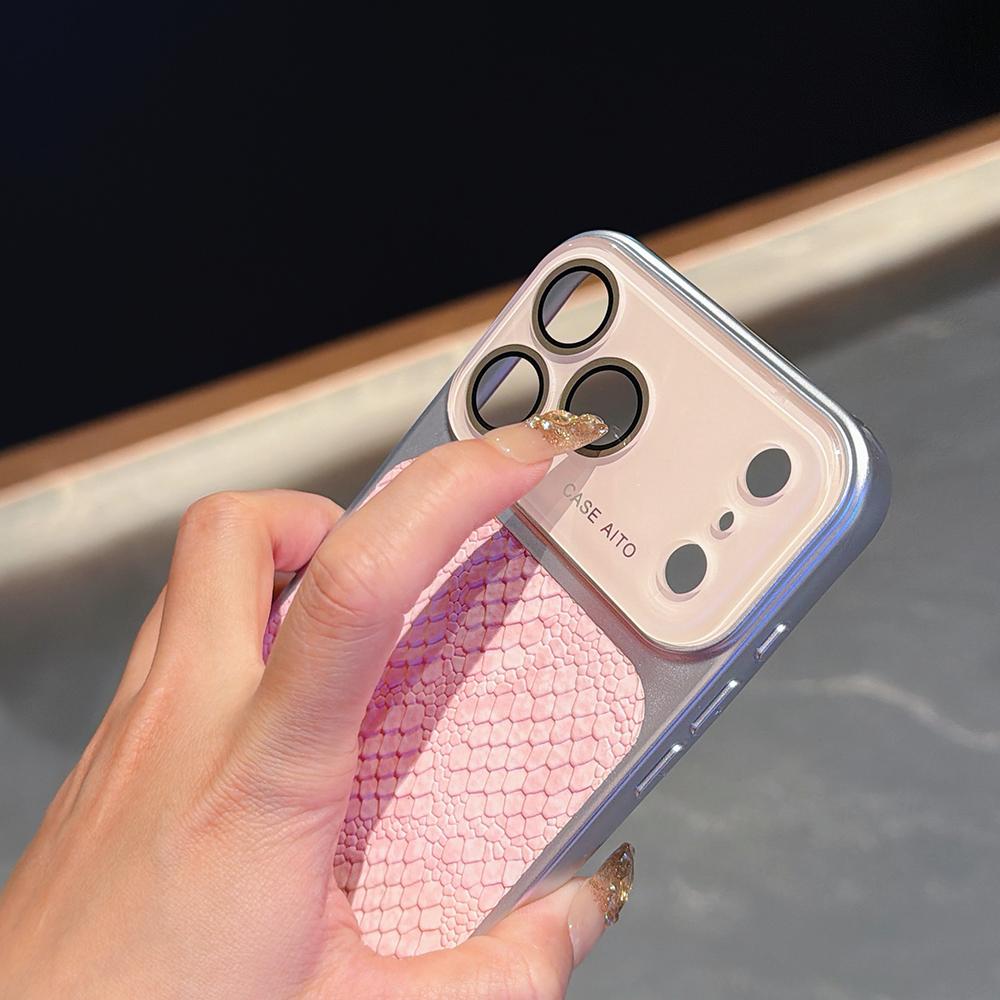 Luxury Leather Crocodile Pattern Phone Case For iPhone 17 16 15 14 Pro Max 17Pro Hard PC Big Window Shockproof Protector Cover