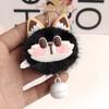 1 PC Cute lucky cat plush keychain imitation mink fur ball keychain with bell pendant