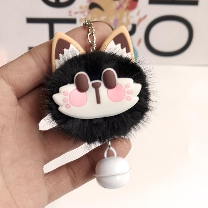 1 PC Cute lucky cat plush keychain imitation mink fur ball keychain with bell pendant