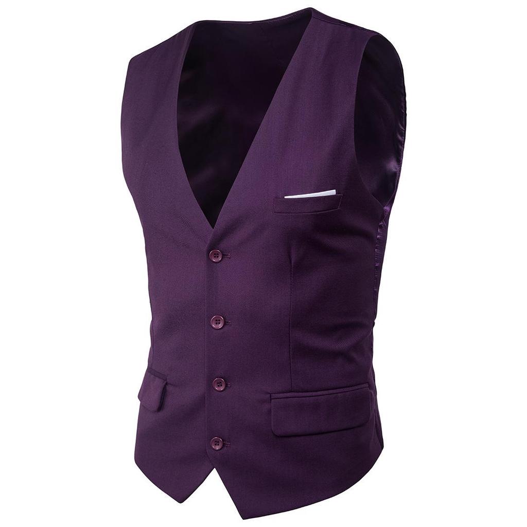 Men's Slim Korean Style Solid Color Groomsmen Vest XF001, Multi-Size Options
