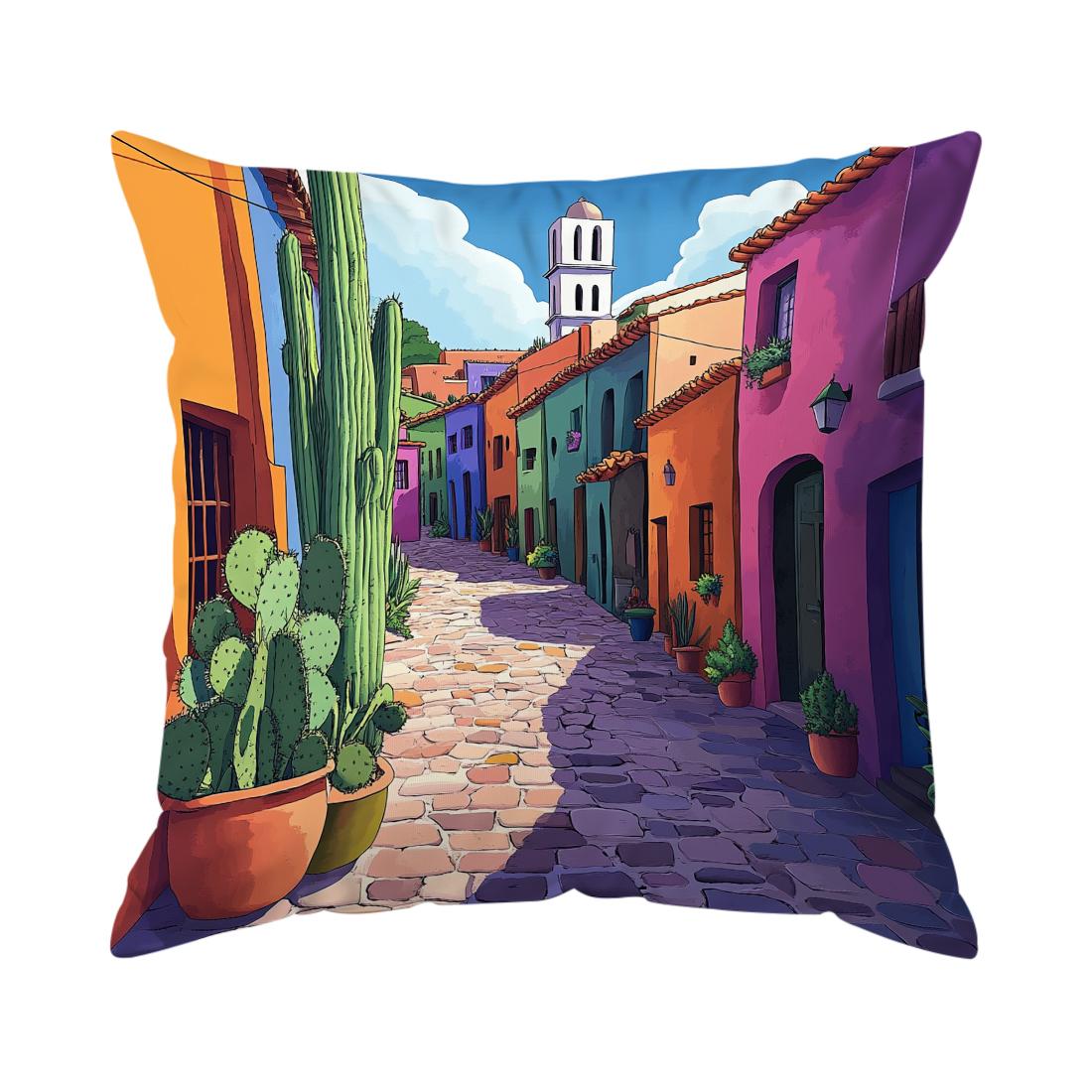 Pcs Mexican Town Singlesided Printed Pillowcase Cushion Coversuitable For Living Roombedroomcar Decoration 40x40cm 16x16in