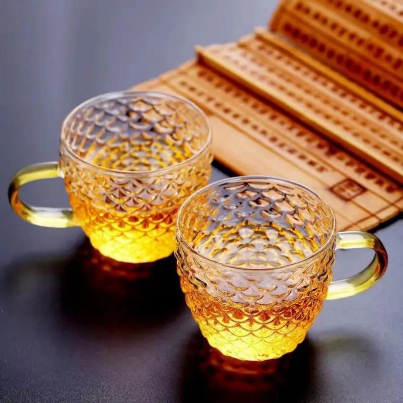 Glass Tea Cups Small Cups Home Glass Tea Set Coffee Cup Set Tea Water Cup Saucer Steak Juice Bucket Table Decor Teacup