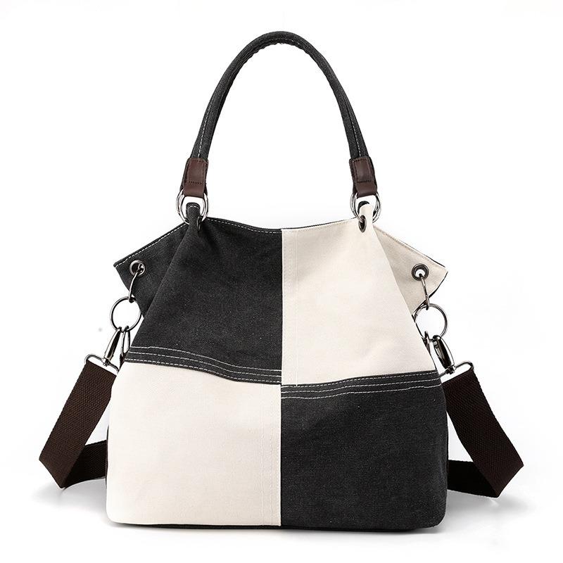 Casual Women's Canvas Bag Crossbody Bag Fashion Patchwork Color Contrast Shoulder Bag for Women