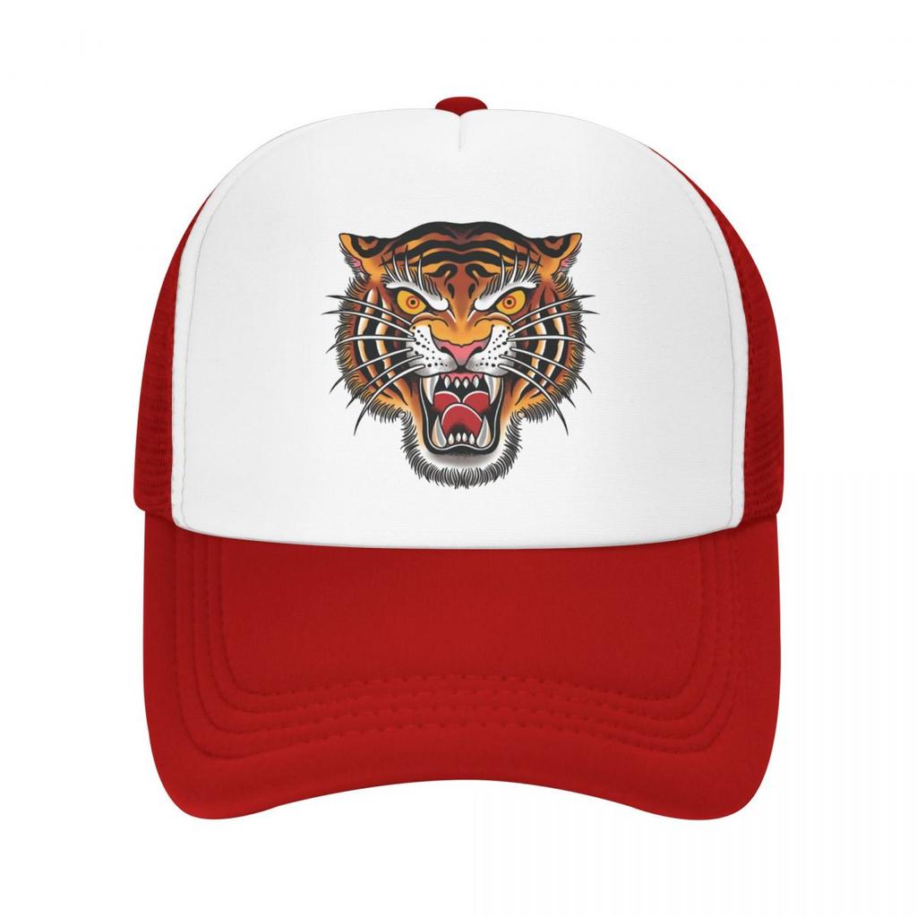 Classic Unisex Gothic Traditional Tattoo Tiger Head Trucker Hat Adult Adjustable Baseball Cap WoUnisex Unisex Hip Hop Snapback Caps