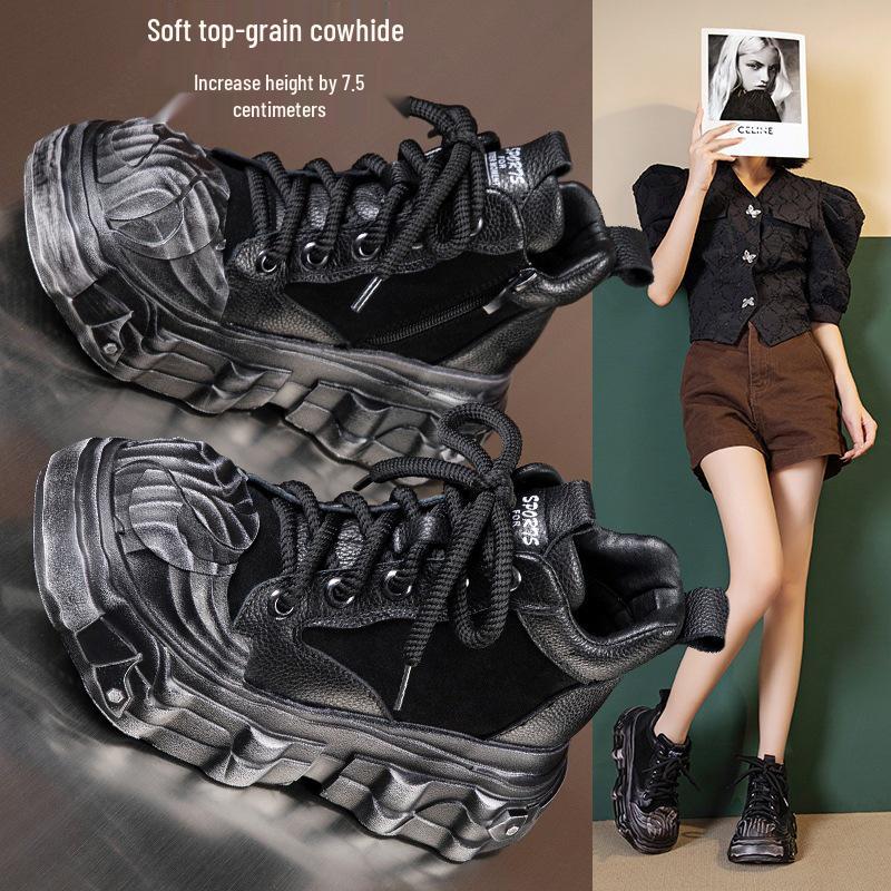 

Женские ботильоны из натуральной черной кожи: Легкий, на толстой подошве, в британском стиле, коллекция осень/зима 2025. Size 37