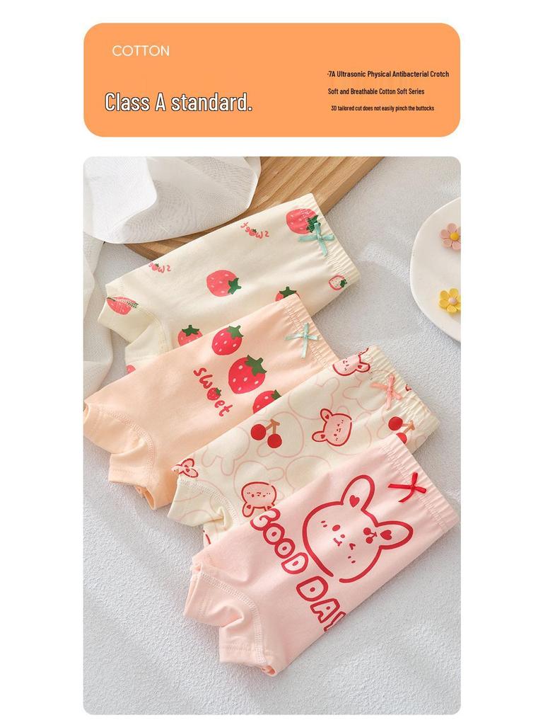 Girls' Pure Cotton Antibacterial Boxer Briefs for Kids - No Wedgie Design