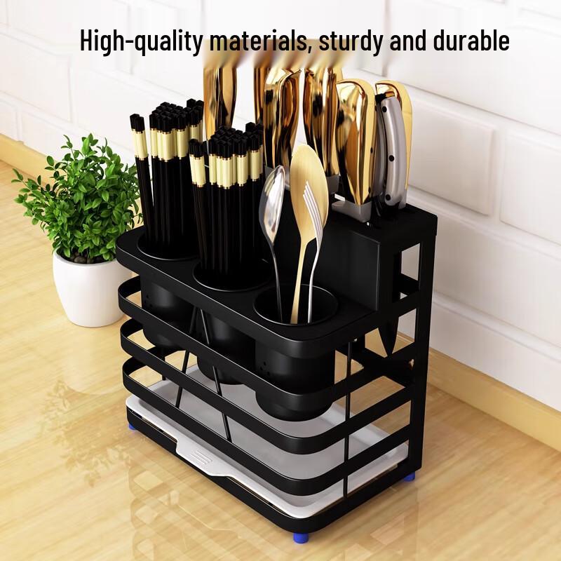 Black Stainless Steel No-Drill Wall Mount Kitchen Knife & Utensil Holder
